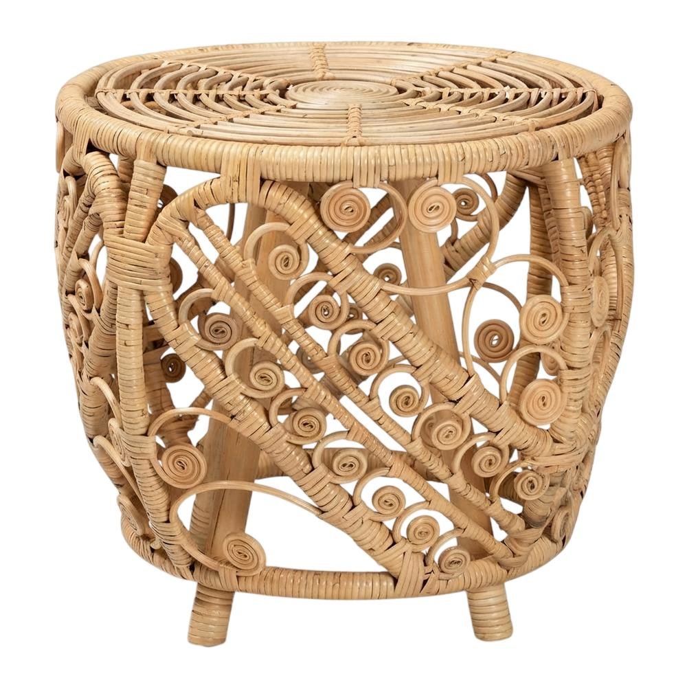 Natural Brown Rattan End Table with Stylish Wooden Frame