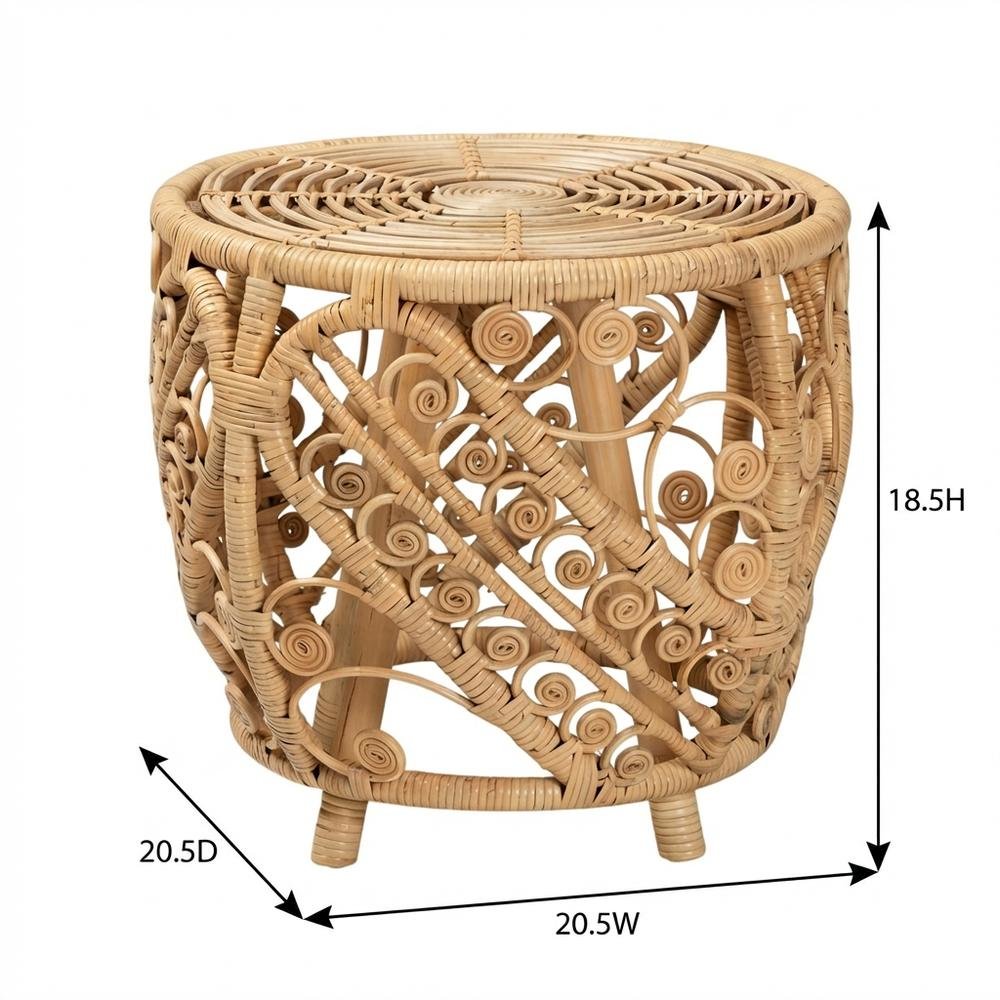 Natural Brown Rattan End Table with Stylish Wooden Frame