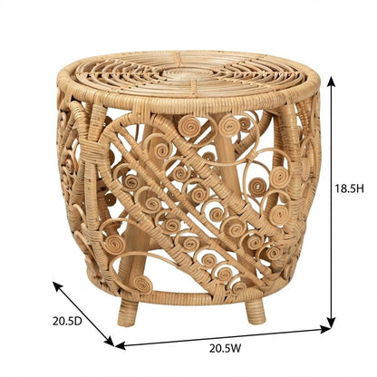 Natural Brown Rattan End Table with Stylish Wooden Frame