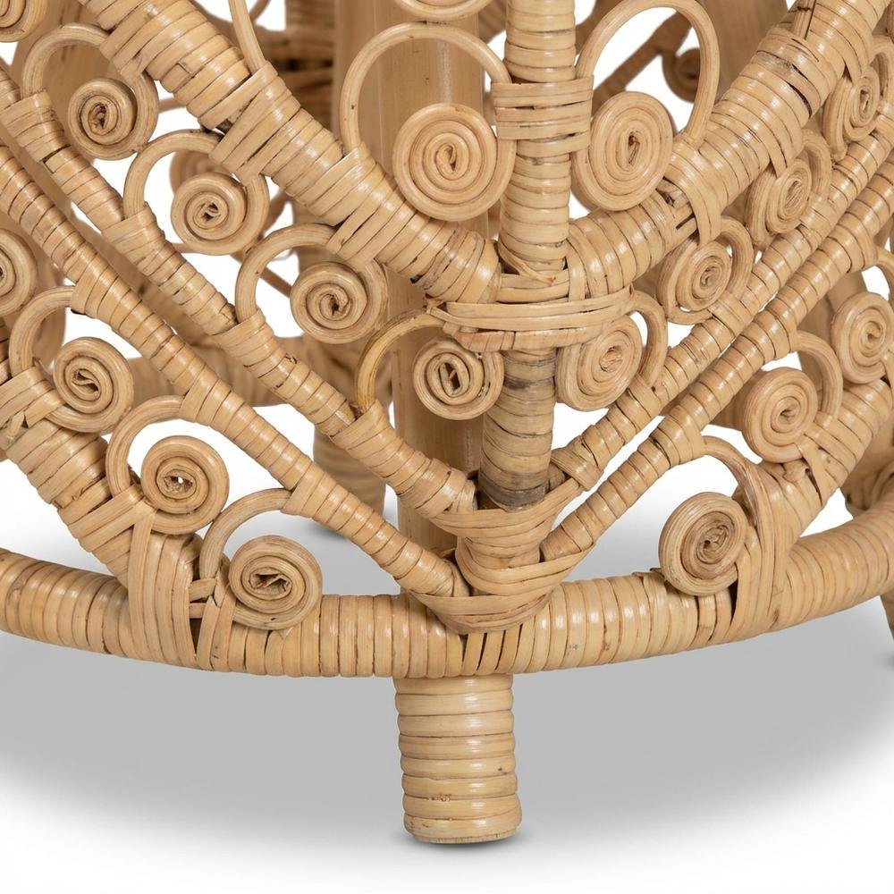 Natural Brown Rattan End Table with Stylish Wooden Frame