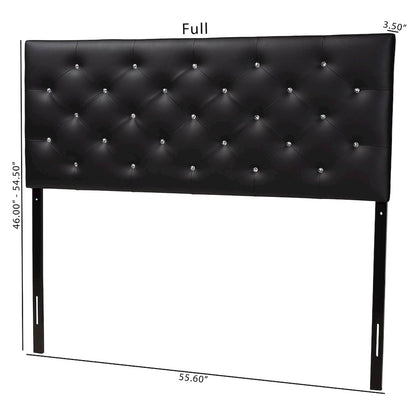 Black Faux Leather Upholstered Button-tufted Queen Size Headboard
