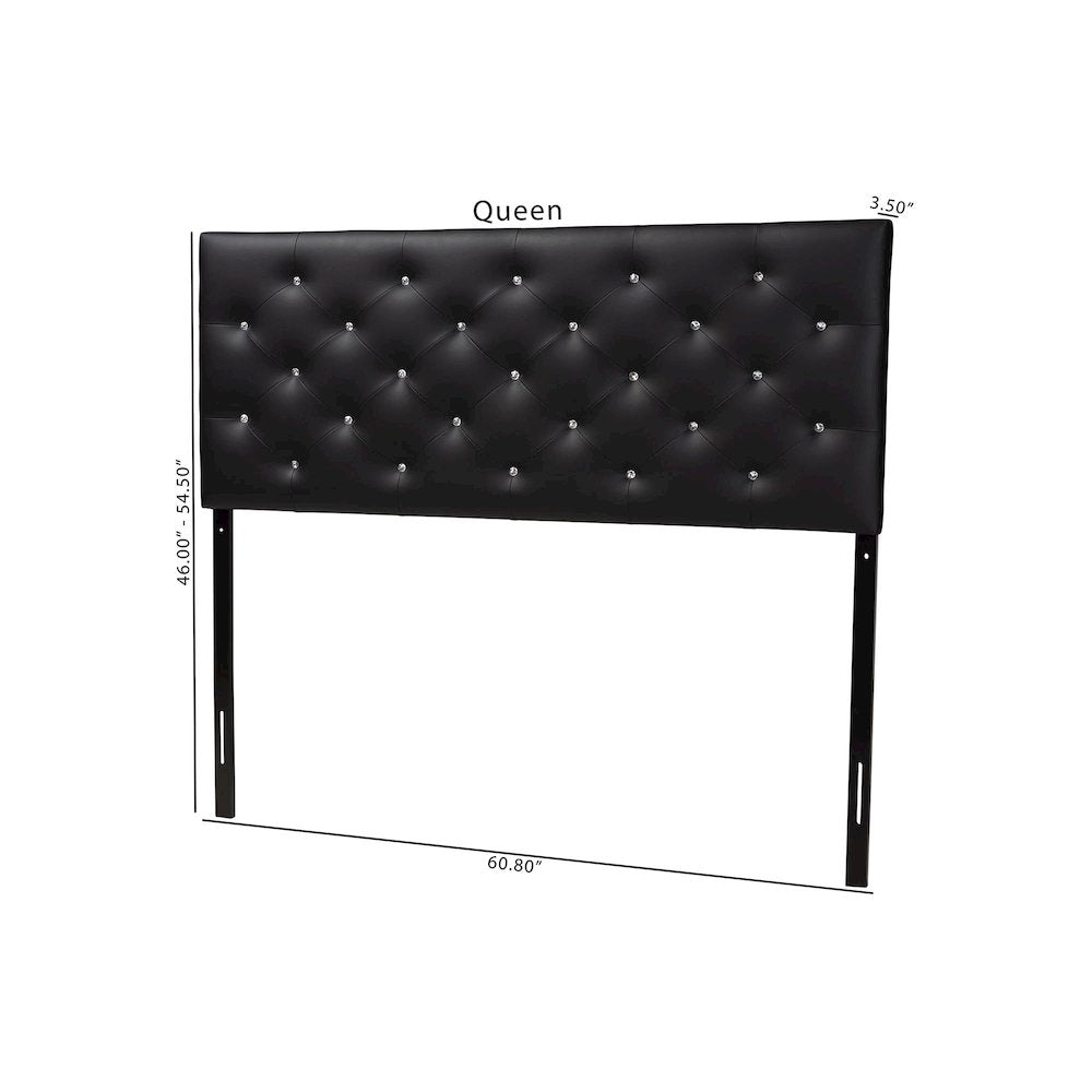 Black Faux Leather Upholstered Button-tufted Queen Size Headboard