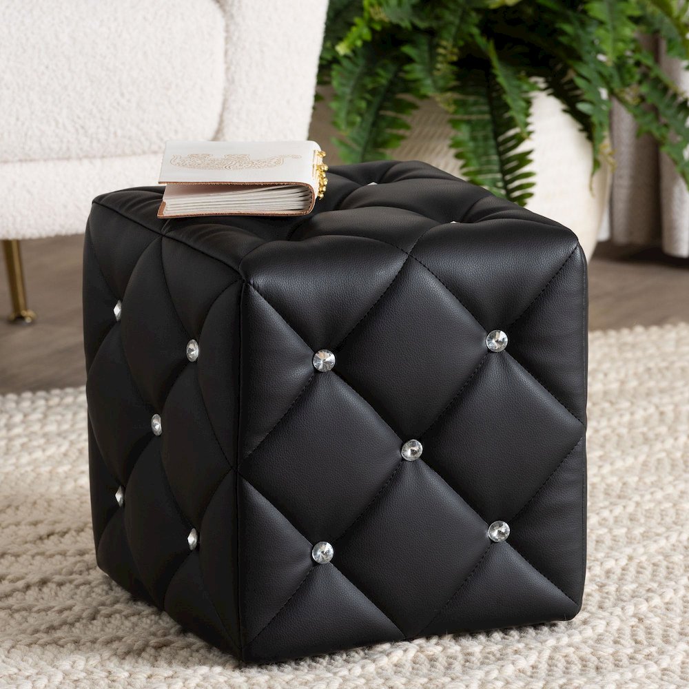 Stacey Modern and Contemporary Black Faux Leather Upholstered Ottoman