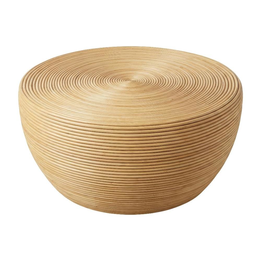 Warm Brown Rattan Coffee Table with Shelf and Coastal Design Style