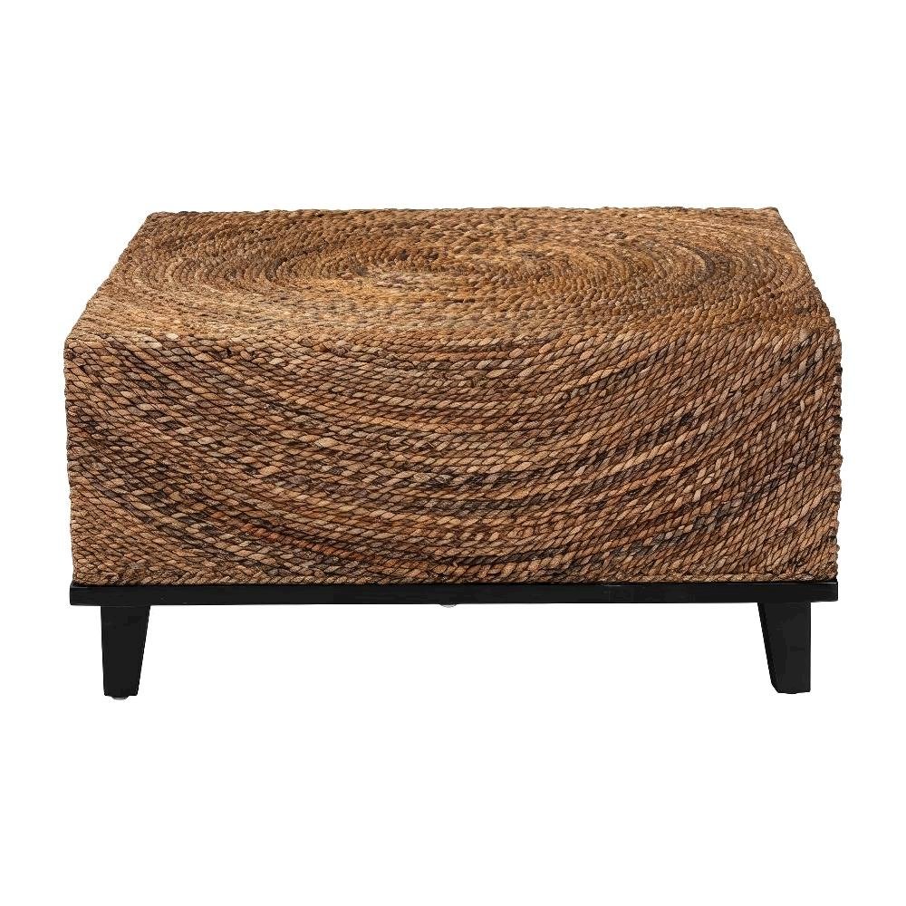 Authentic Seagrass Coffee Table with Acacia Wood Frame Espresso Brown Finish