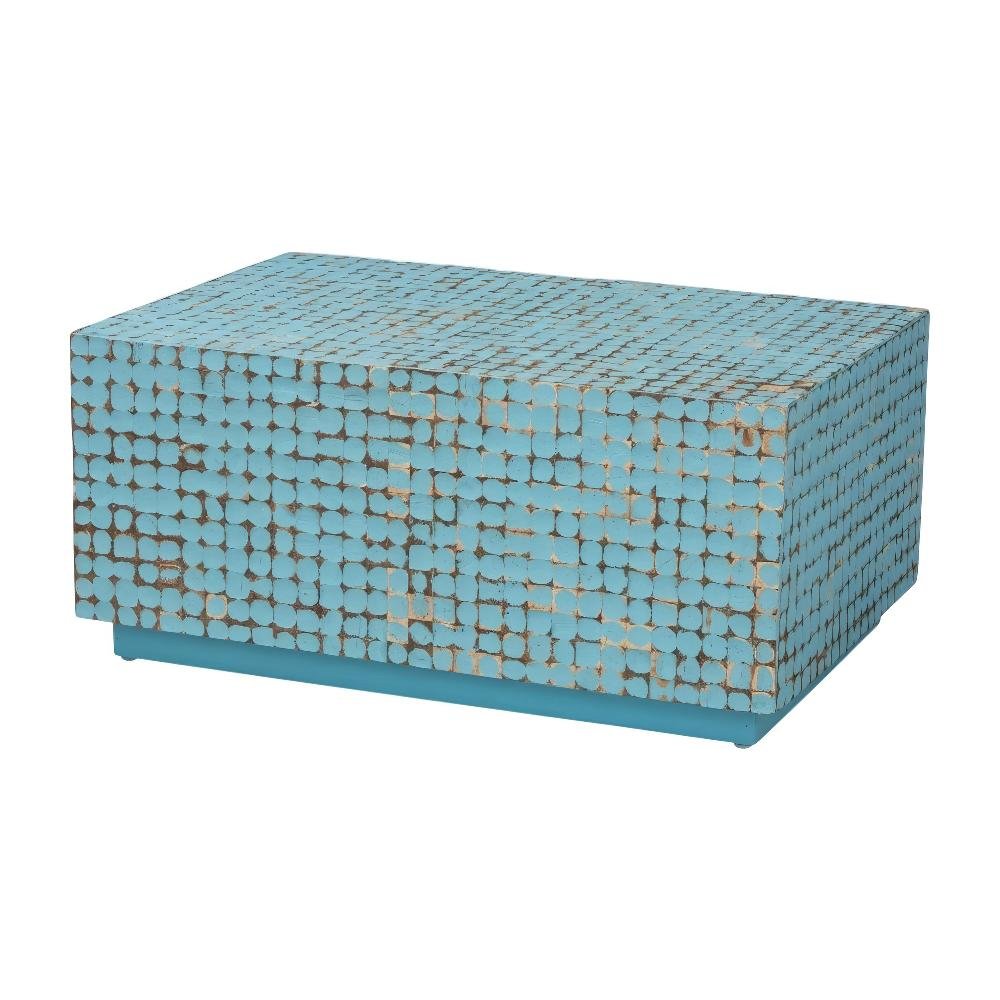 Blue Coconut Shell Coffee Table with Acacia Wood Frame and Durable Finish