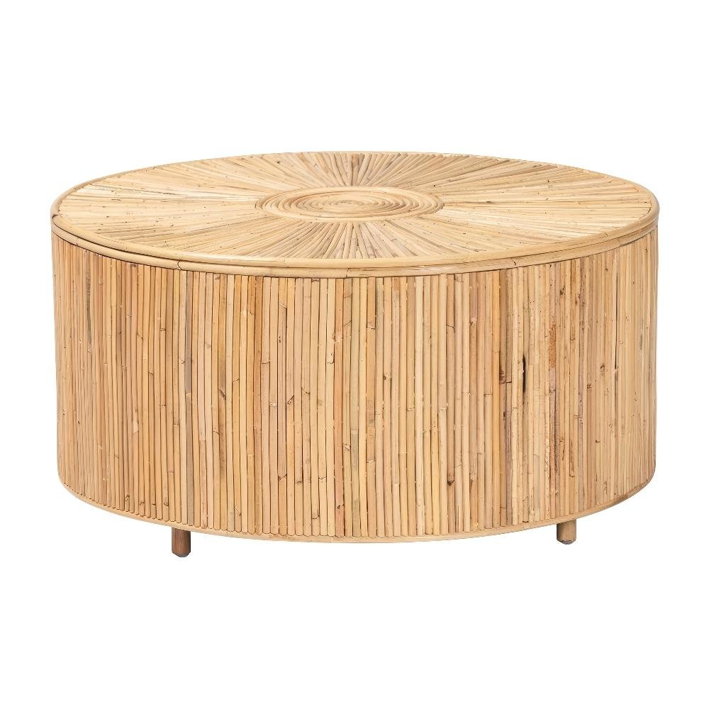 Light Honey Rattan Coffee Table with Laminated Frame and Rattan Pole Legs