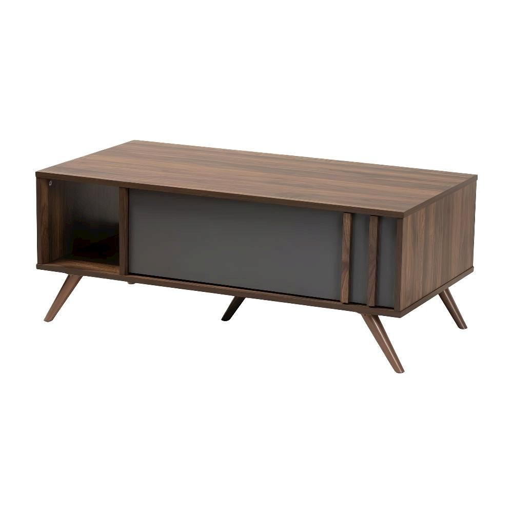 Two-Tone Grey and Walnut Coffee Table with 1 Drawer Modern Design