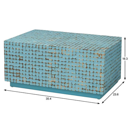 Blue Coconut Shell Coffee Table with Acacia Wood Frame and Durable Finish