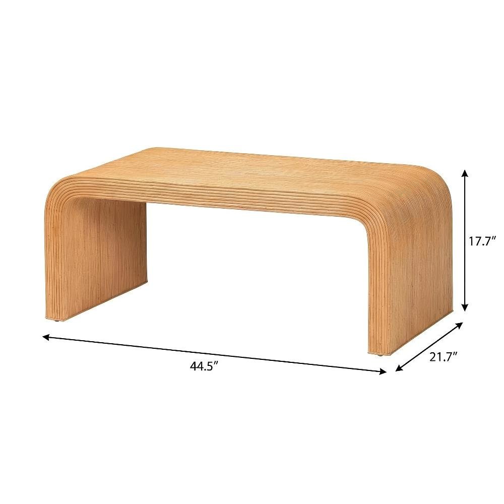 Light Honey Rattan Coffee Table with Fluted Design and Laminated Legs