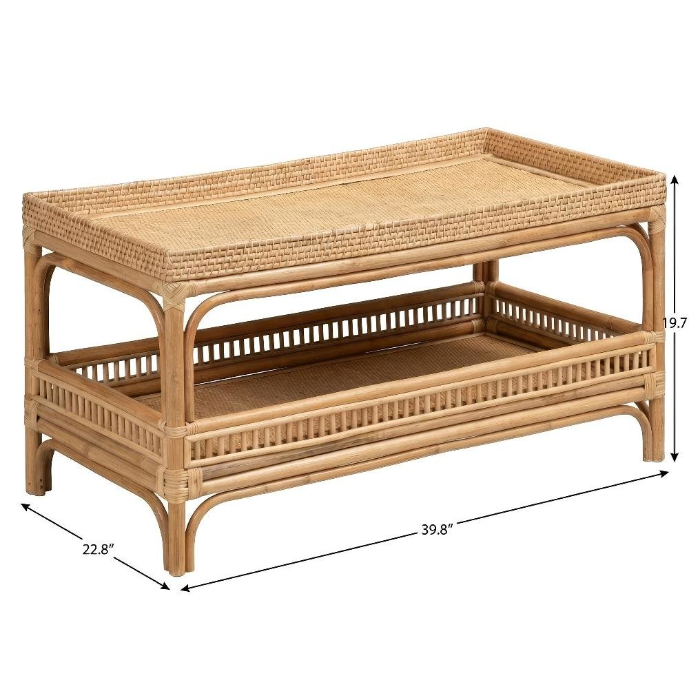 Genuine Brown Rattan Coffee Table with MDF Top and Bohemian Design