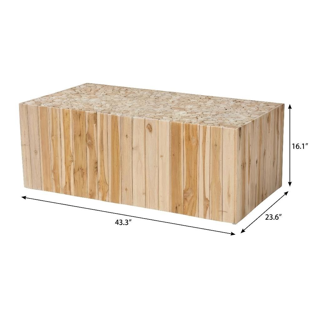 Authentic Brown Teak Wood Coffee Table with Repurposed Wood Logs and Solid Frame