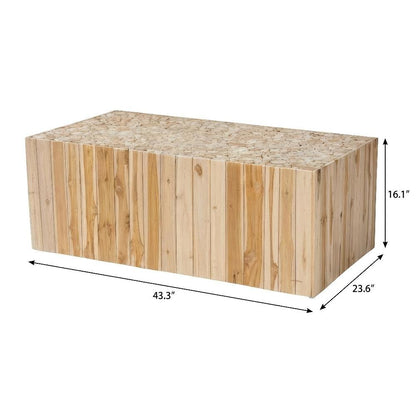 Authentic Brown Teak Wood Coffee Table with Repurposed Wood Logs and Solid Frame