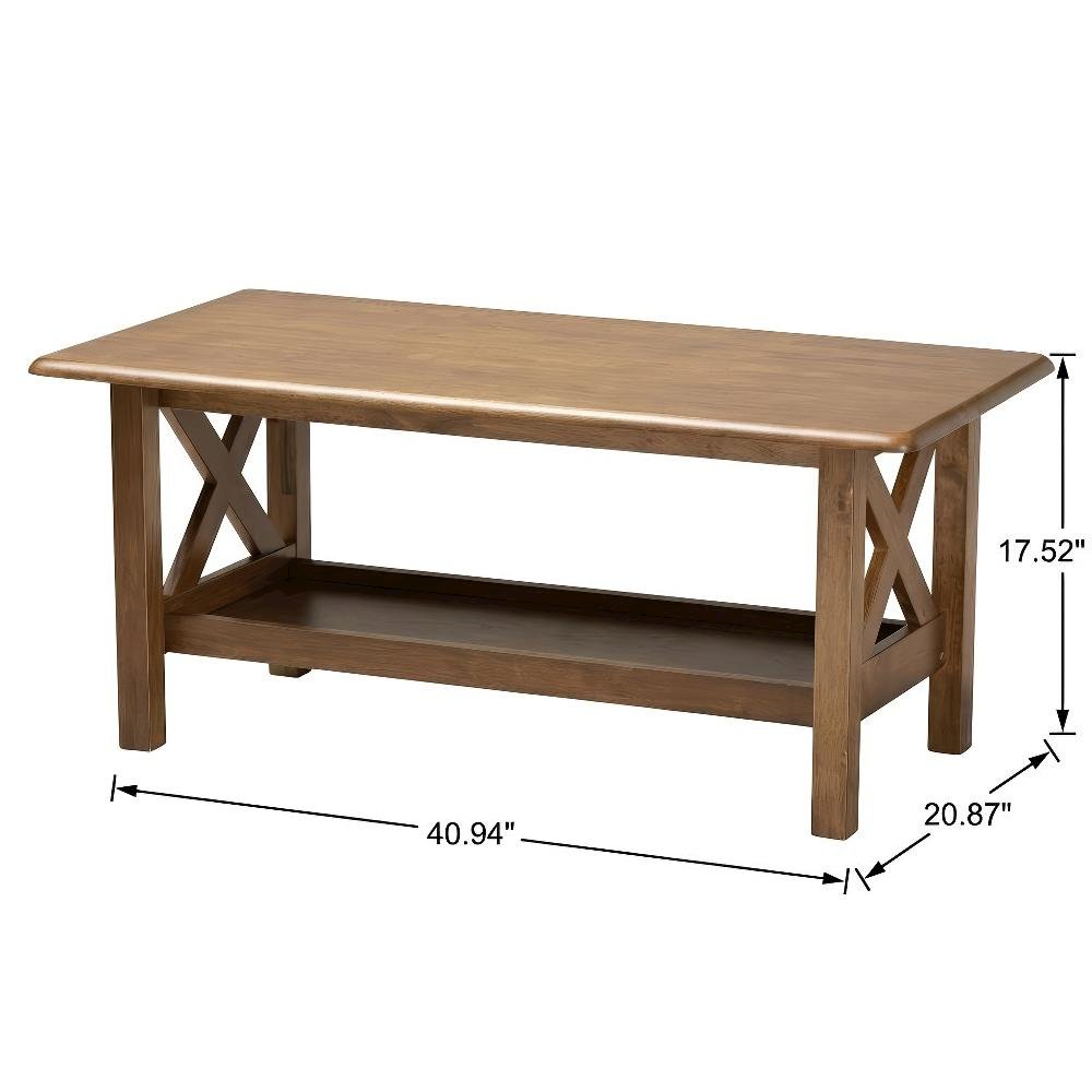 Walnut Brown Rectangular Coffee Table with Rubberwood Frame, Transitional Design
