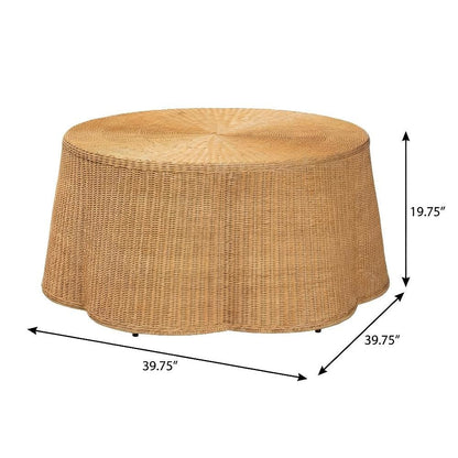 Honey Rattan Coffee Table with Metal Frame Bohemian Style Warm Accent