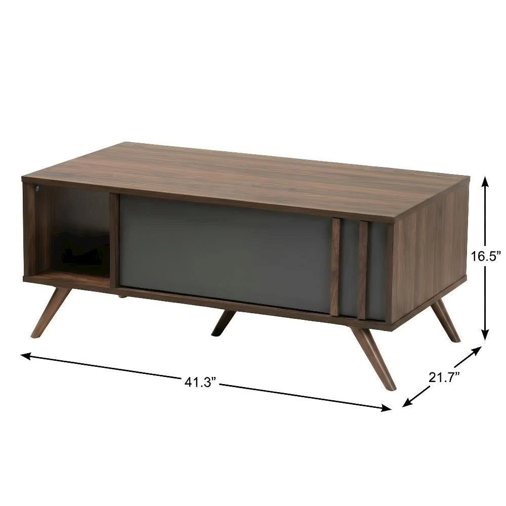 Two-Tone Grey and Walnut Coffee Table with 1 Drawer Modern Design