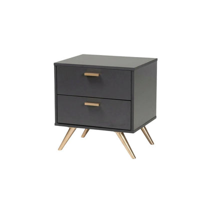 Contemporary Nightstand in Dark Grey and Gold Finish with Wooden Frame