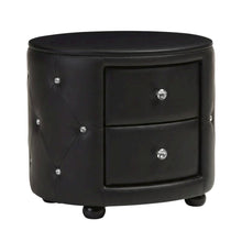 Glamour Style Black Faux Leather Nightstand with 2 Drawers and Oval Design