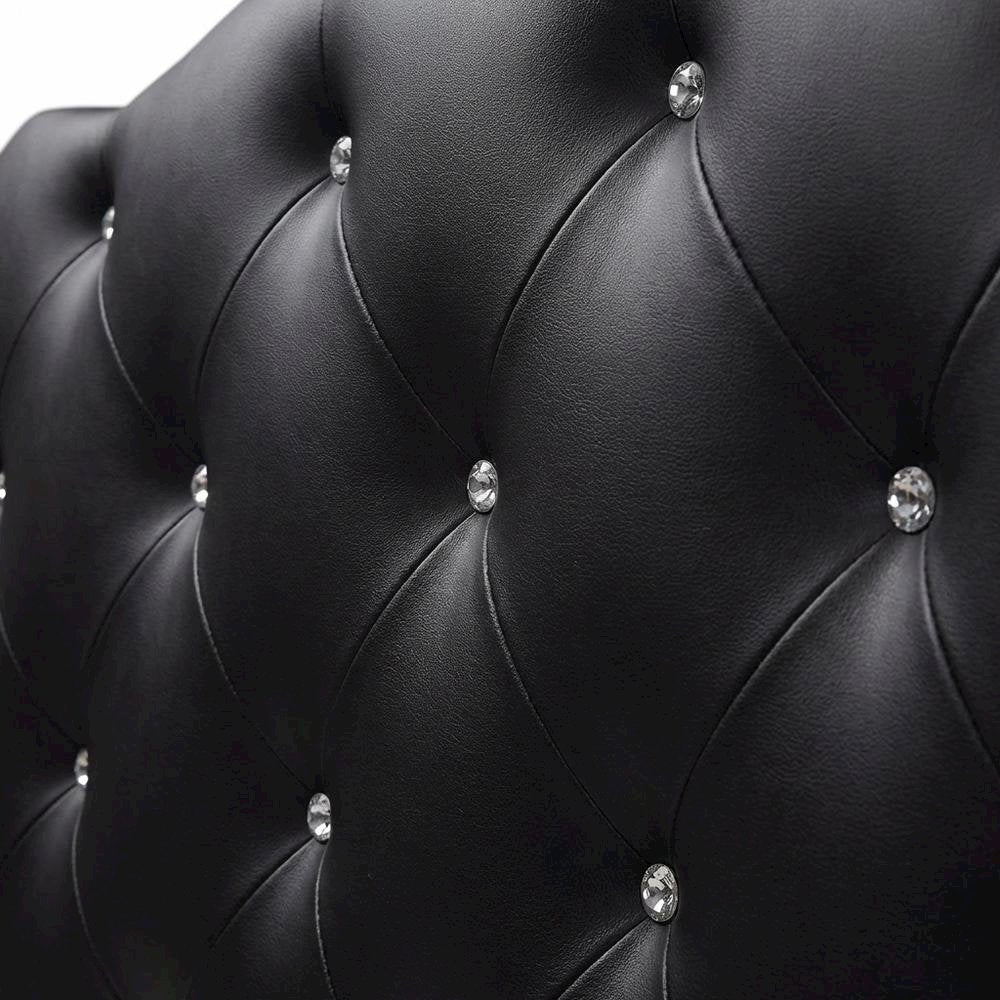 Black Faux Leather Queen Headboard, Button-Tufted Upholstery, Scalloped Design