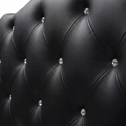 Black Faux Leather Queen Headboard, Button-Tufted Upholstery, Scalloped Design