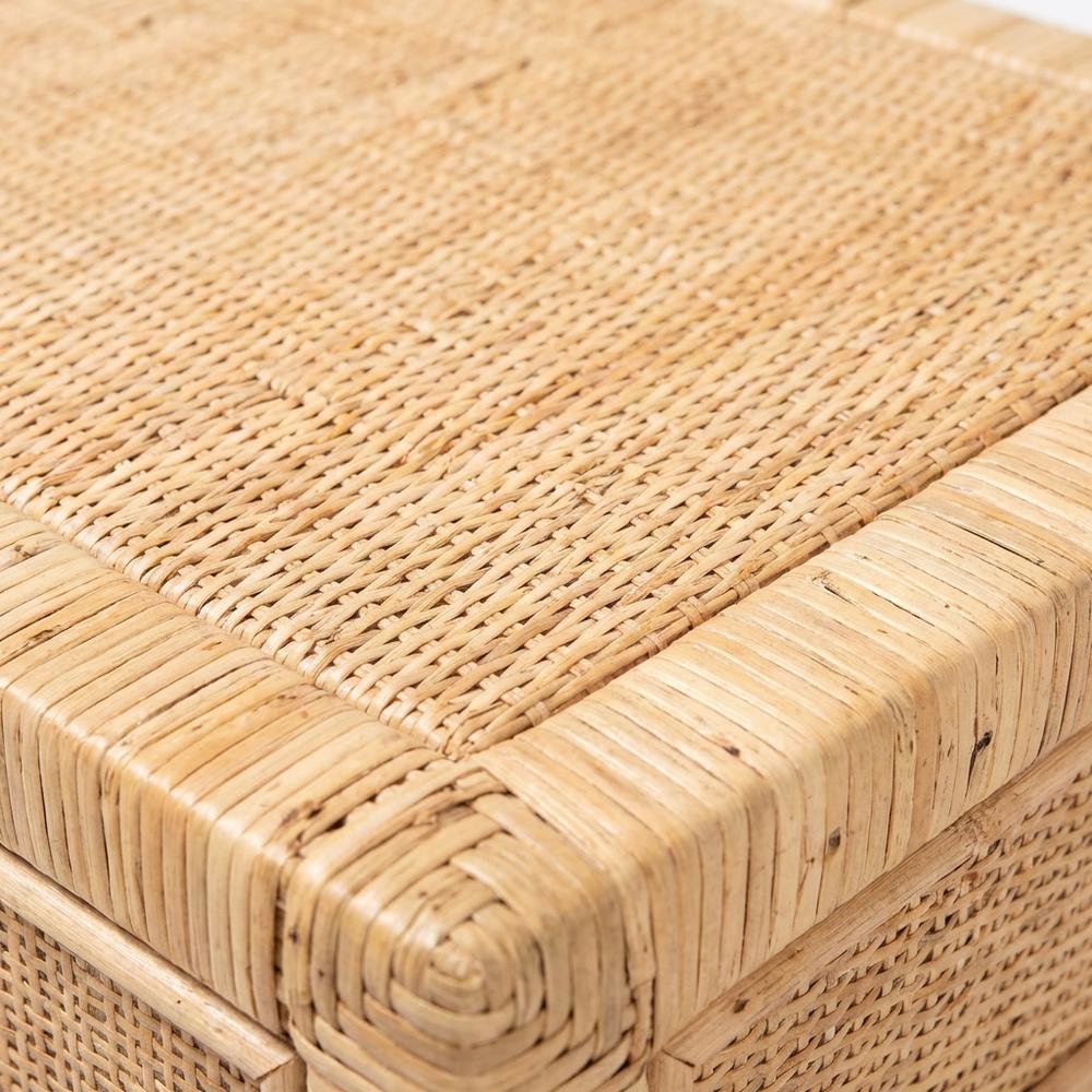 Bohemian Rattan and Mahogany Nightstand with Single Drawer and Stylish Design
