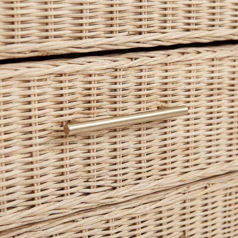 Japandi Sun Bleached Rattan Nightstand with 3 Drawers and Natural Finish