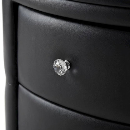 Glamour Style Black Faux Leather Nightstand with 2 Drawers and Oval Design