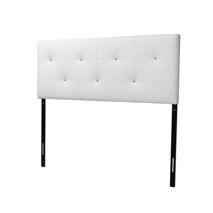 White Faux Leather Headboard Queen Size with PU Foam Padding and Wood Frame
