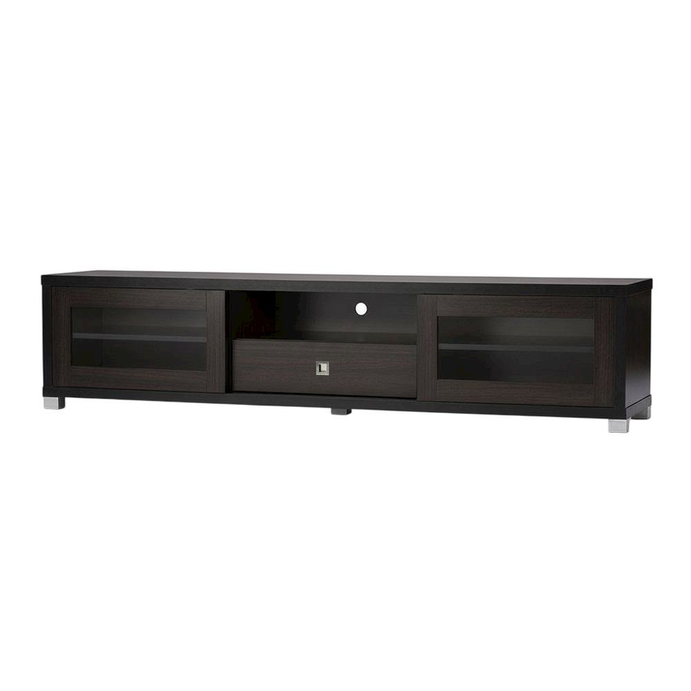 Contemporary Dark Brown TV Cabinet with Sliding Doors and Drawer