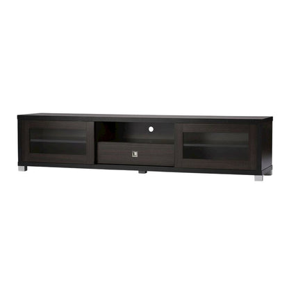Contemporary Dark Brown TV Cabinet with Sliding Doors and Drawer