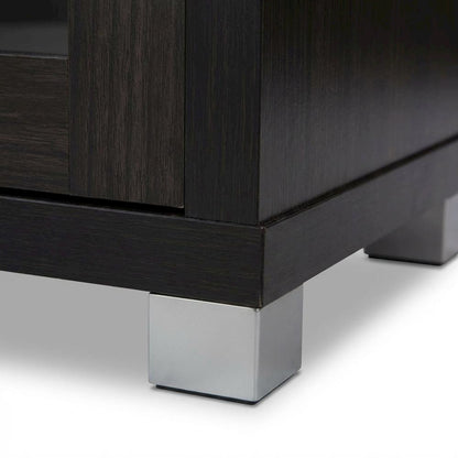 Contemporary Dark Brown TV Cabinet with Sliding Doors and Drawer