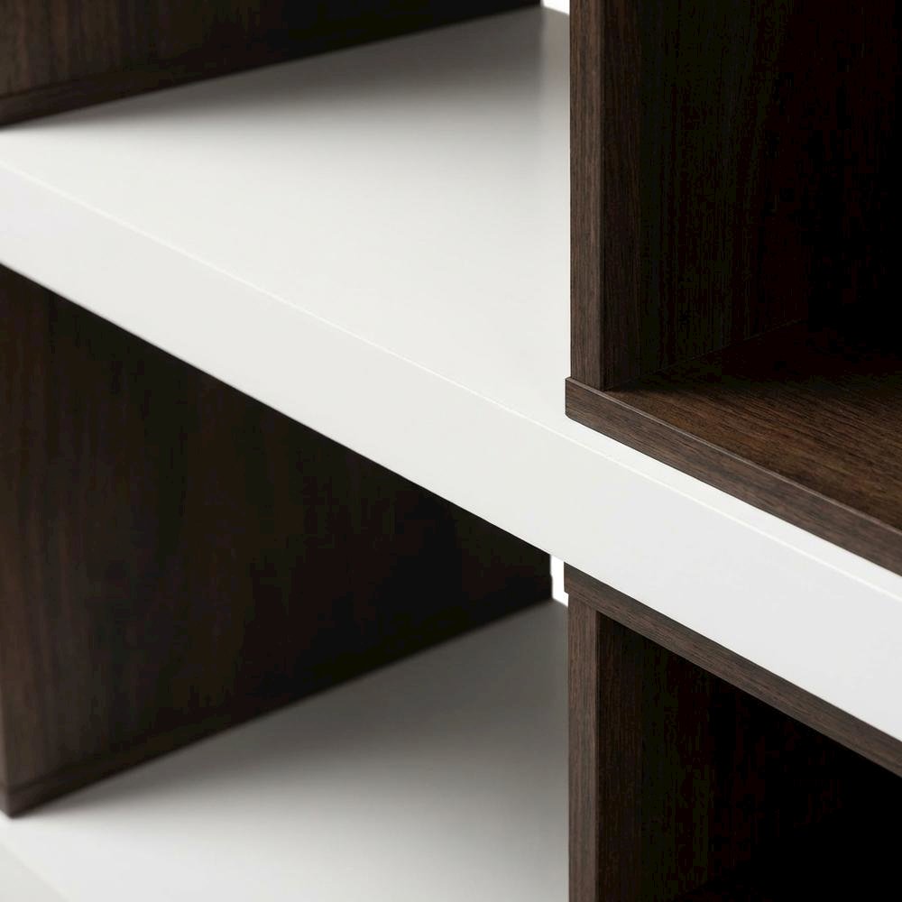 Modern Two-Tone White and Walnut Brown Bookcase with 2 Drawers