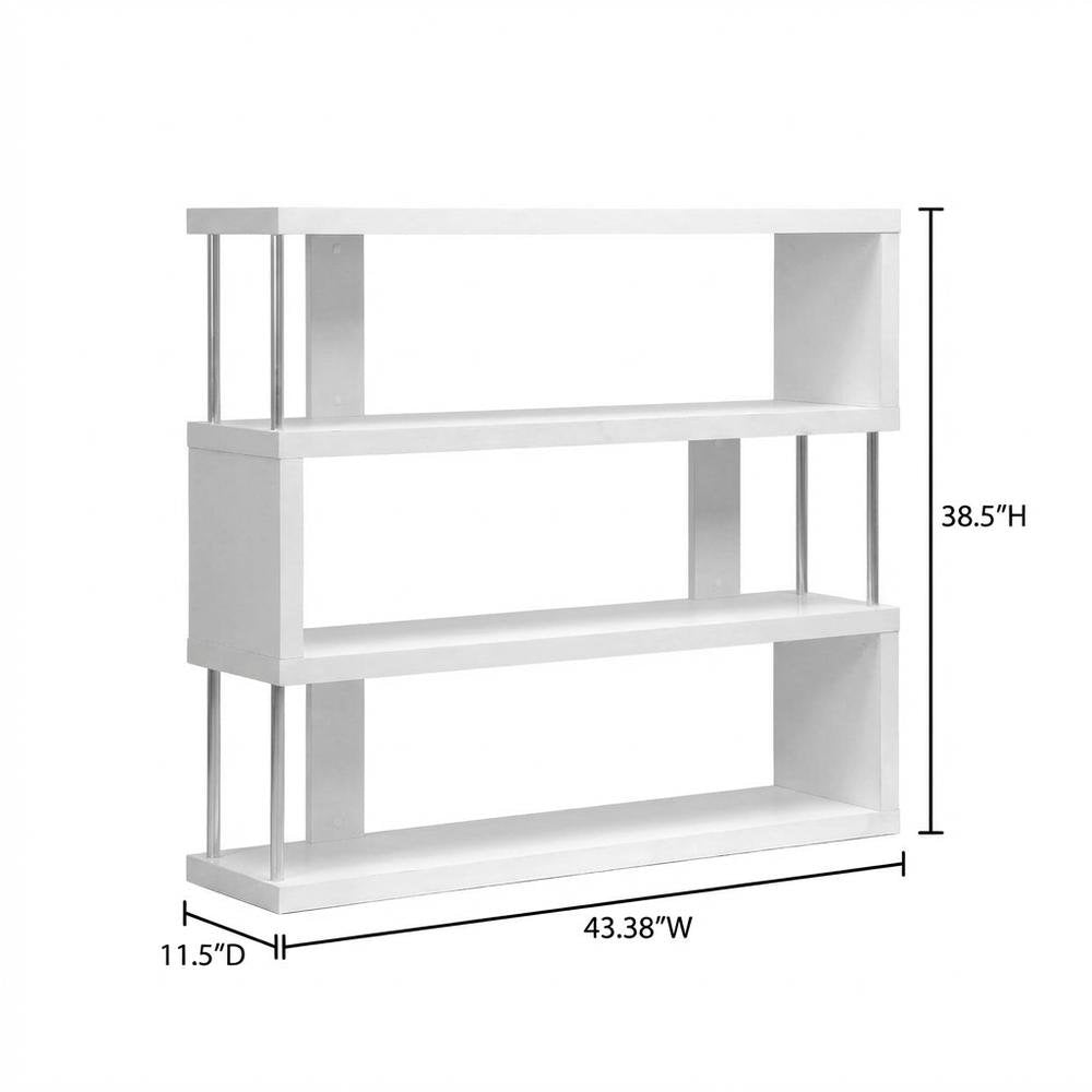 White Modern Bookcase with Three Shelves and Engineered Wood Construction