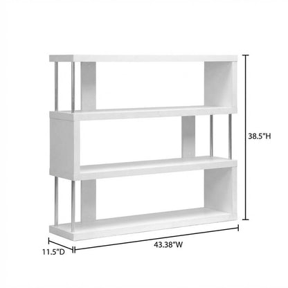 White Modern Bookcase with Three Shelves and Engineered Wood Construction