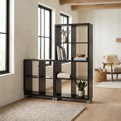 Dark Brown Cube Shelving Unit With Faux Wood Grain Finish For Storage