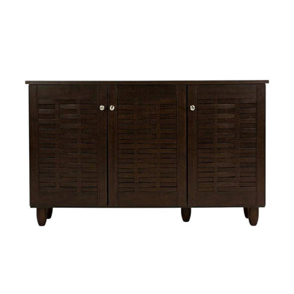 Dark Brown Wooden Shoe Storage Cabinet with 3-Door Modern Design