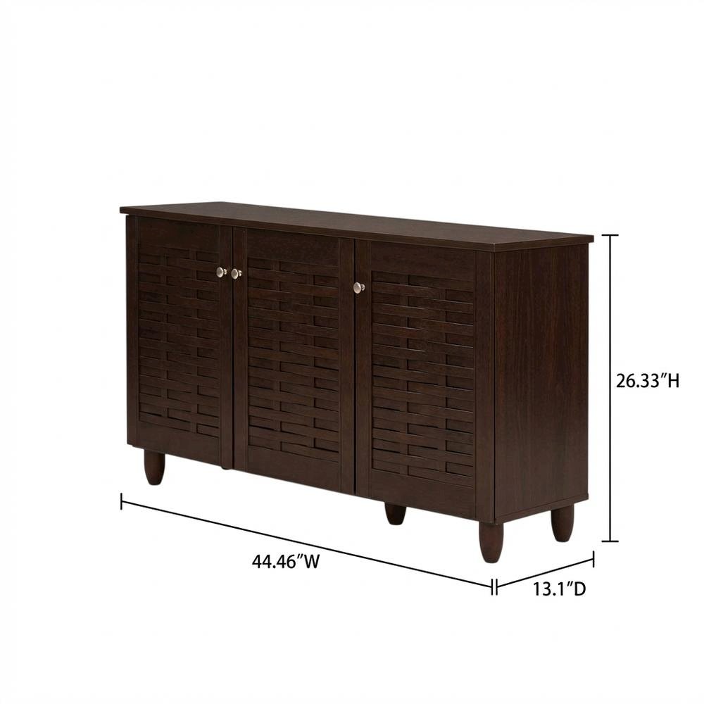 Dark Brown Wooden Shoe Storage Cabinet with 3-Door Modern Design