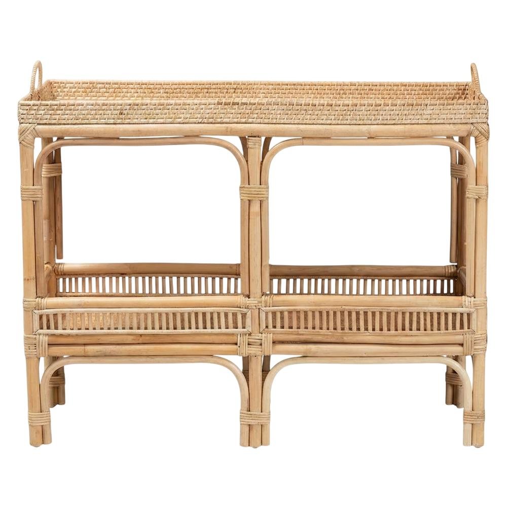 Natural Brown Rattan Console Table with Modern Bohemian Style