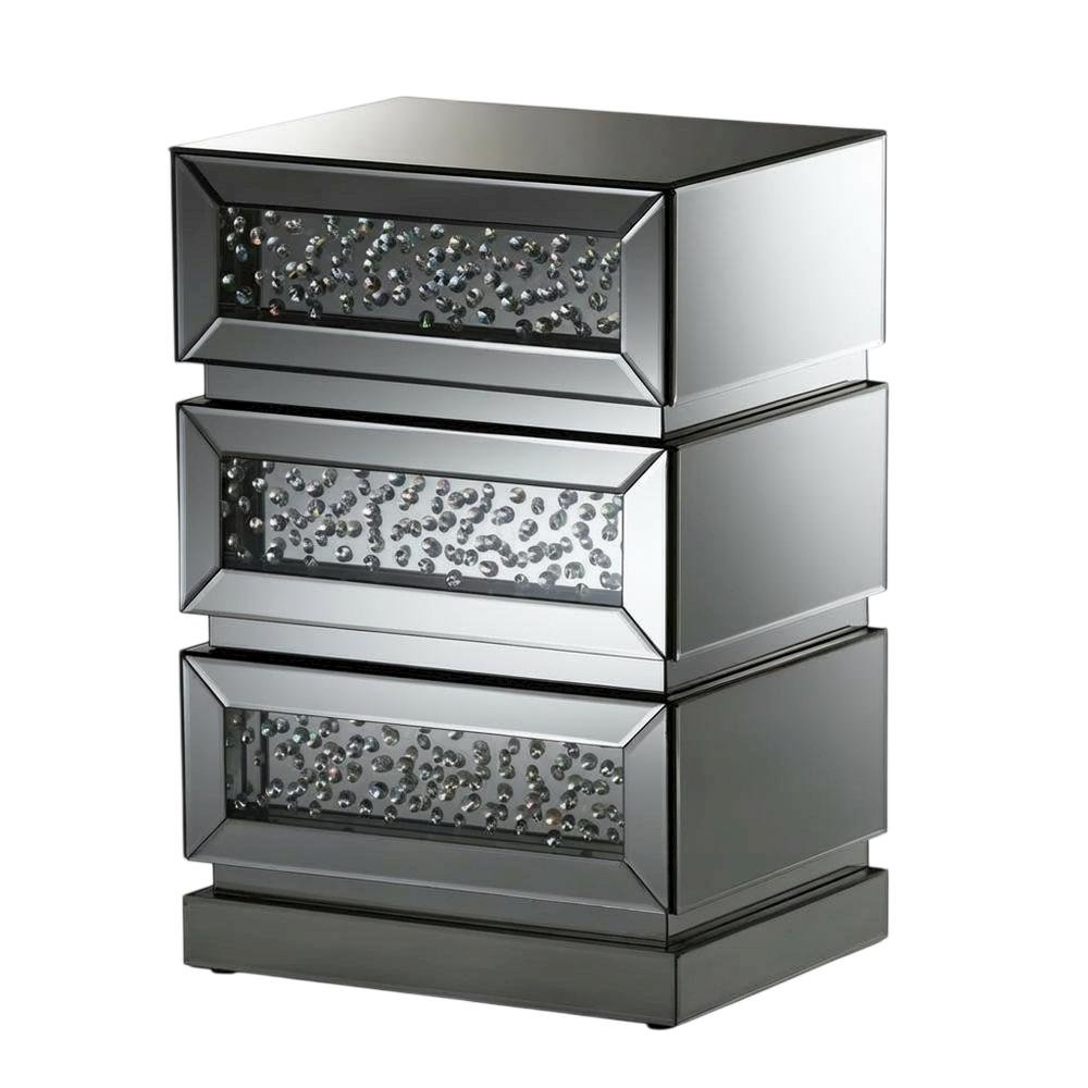Mirrored End Table with 3 Drawers and Elegant Reflective Finish