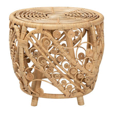 Natural Brown Rattan End Table with Stylish Wooden Frame