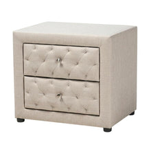 Light Beige Fabric Upholstered Nightstand with Wood Frame and Button Tufting
