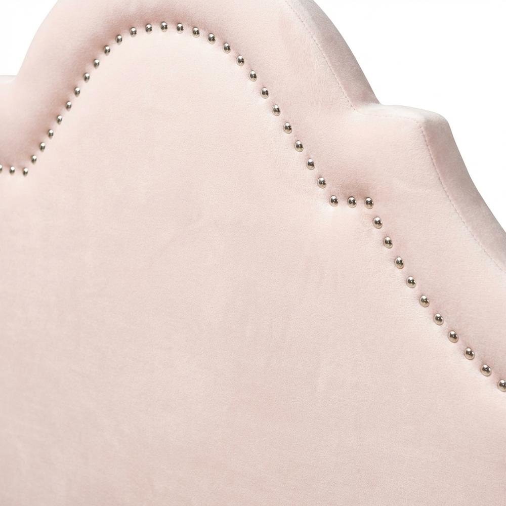 Light Pink Velvet Fabric Twin Headboard with Foam Padding and Metal Legs