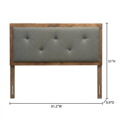 Walnut Brown Queen Headboard with Button Tufted Foam and Rubberwood Frame