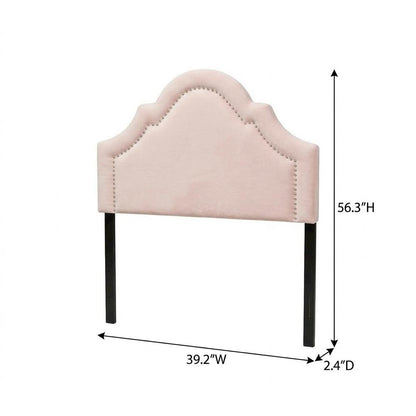 Light Pink Velvet Fabric Twin Headboard with Foam Padding and Metal Legs
