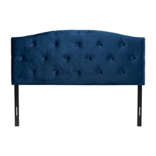 Navy Blue Velvet Upholstered Queen Headboard, Button Tufting, Foam Padding