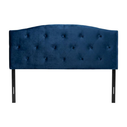 Navy Blue Velvet Upholstered Queen Headboard, Button Tufting, Foam Padding