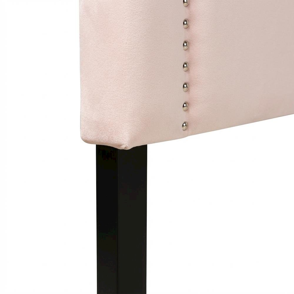 Light Pink Velvet Fabric Twin Headboard with Foam Padding and Metal Legs