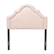 Light Pink Velvet Fabric Twin Headboard with Foam Padding and Metal Legs