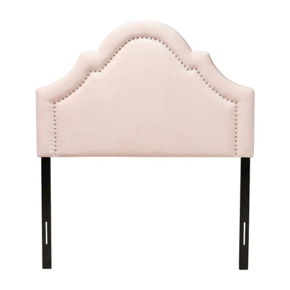 Light Pink Velvet Fabric Twin Headboard with Foam Padding and Metal Legs