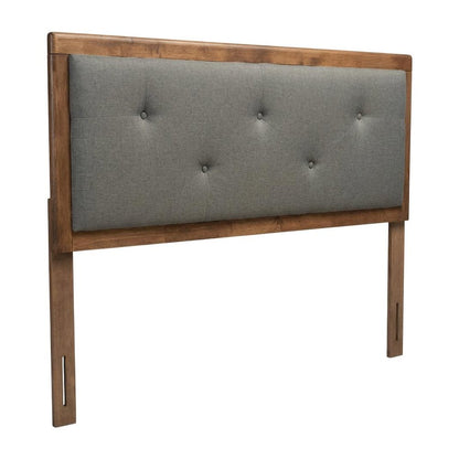 Walnut Brown Queen Headboard with Button Tufted Foam and Rubberwood Frame